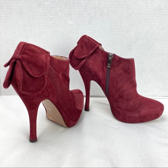 Pura Lopez Suede Heels Booties Pumps Burgundy Size 38 Made in Spain - Picture 2 of 9